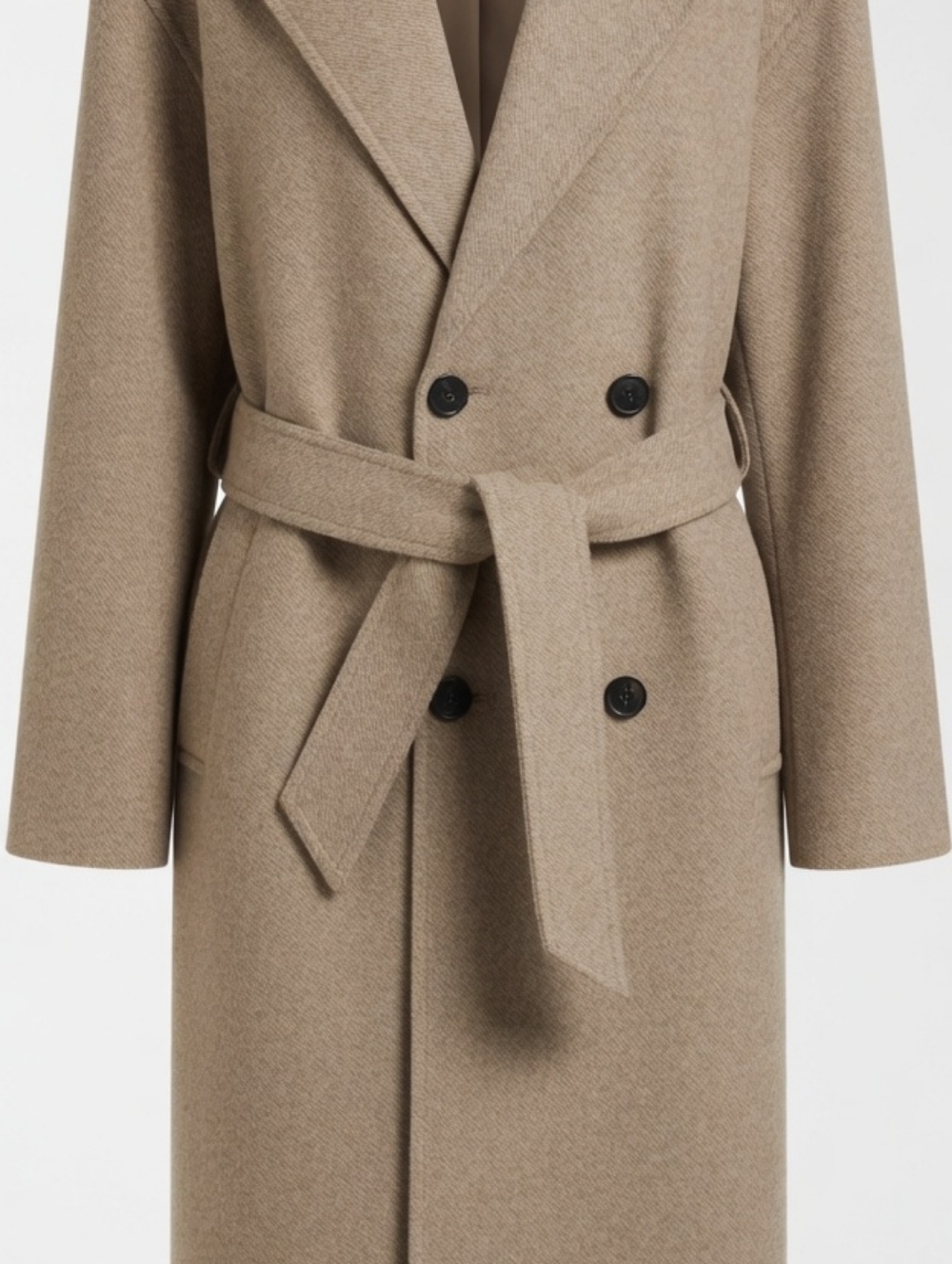 ASOS Design Beige Wool Blend Double Breasted Belted Coat